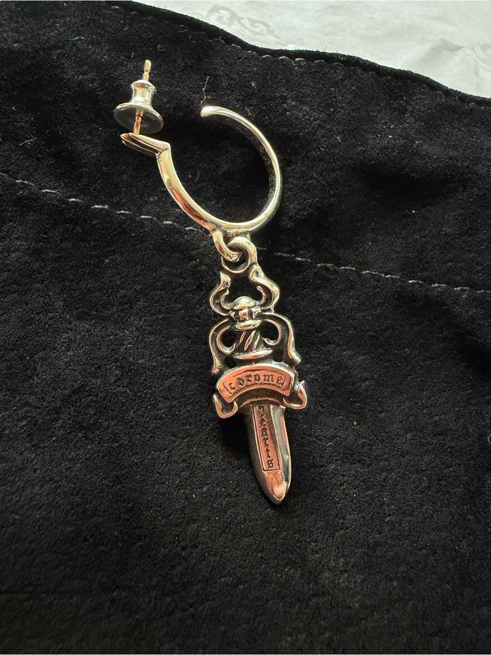 Chrome Hearts Silver #5 Dagger Hoop Earring